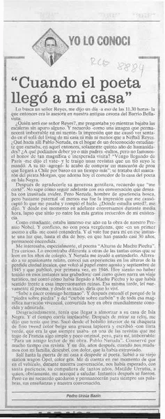 "Cuando el poeta llegó a mi casa"  [artículo] Pedro Urzúa Bazin.