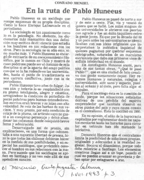 En la ruta de Pablo Huneeus  [artículo] Conrado Menzel.