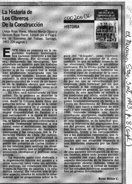 La historia de los obreros de la construcción  [artículo] René Millar C.