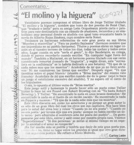 "El molino y la higuera"  [artículo] Carlos León.