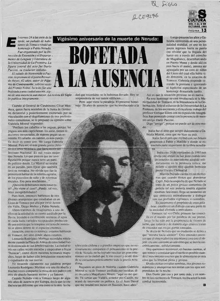 Bofetada a la ausencia  [artículo] Bernardo Reyes.