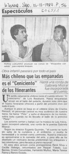 Más chileno que las empanadas es "El Ceniciento" de los itinerantes  [artículo].