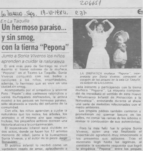 Un Hermoso paraíso -- y sin smog, con la tierna "Pepona"  [artículo].