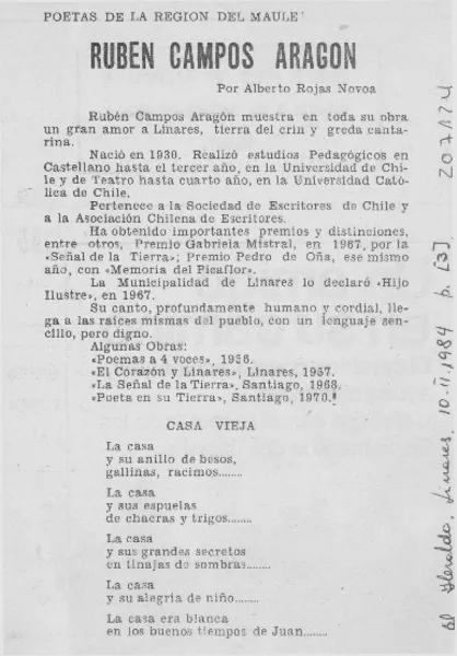 Rubén Campos Aragón  [artículo] Alberto Rojas Novoa.