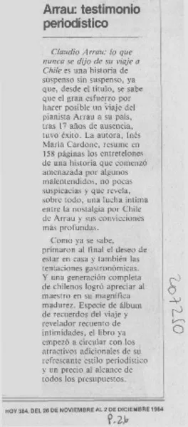 Arrau, testimonio periodístico  [artículo].