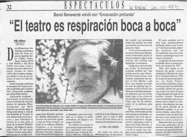 "El teatro es respiración boca a boca"  [artículo] Willy Nikiforos.