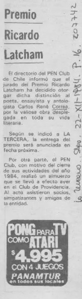 Premio Ricardo Latchman  [artículo].