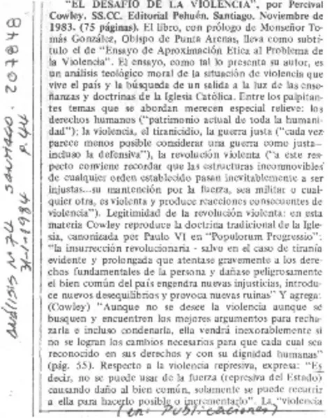 "El Desafío de la violencia"  [artículo].