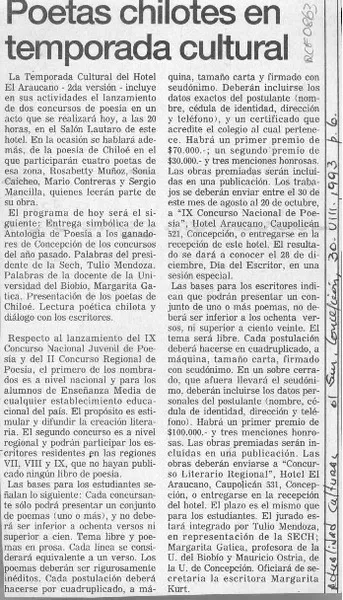 Poetas chilotes en temporada cultural  [artículo].