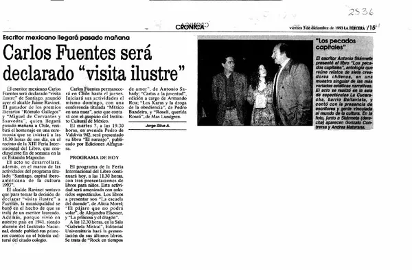 Carlos Fuentes será declarado "visita ilustre"  [artículo].