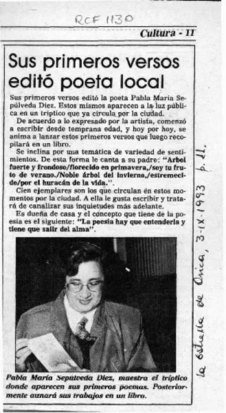 Sus primeros versos editó poeta local  [artículo].