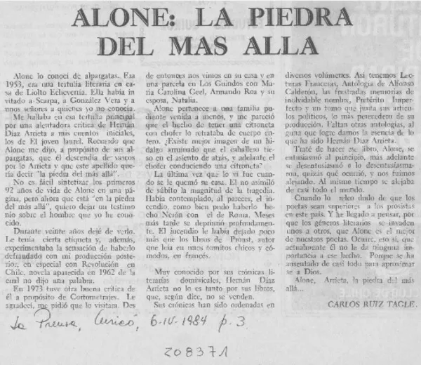 Alone, la piedra del más allá  [artículo] Carlos Ruiz-Tagle.