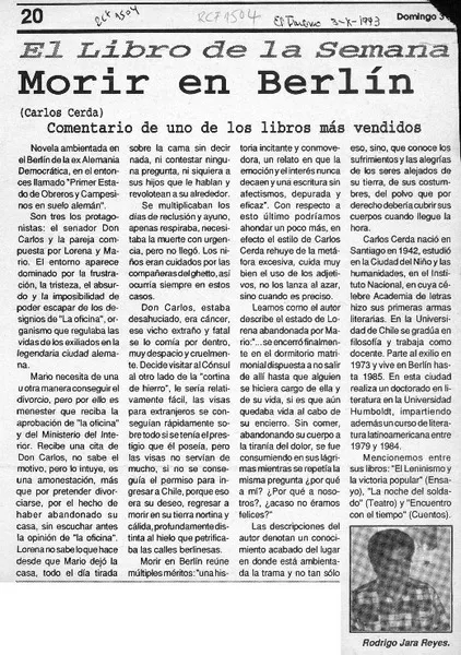Morir en Berlín  [artículo] Rodrigo Jara Reyes.