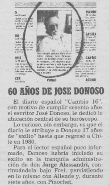 60 años de José Donoso  [artículo].