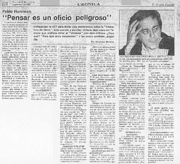 "Pensar es un oficio peligroso"  [artículo] Verónica Moreno.