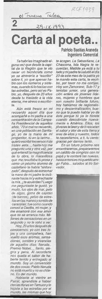 Carta al poeta  [artículo] Patricio Bastías Araneda.