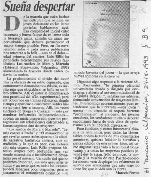 Sueña despertar  [artículo] Marcelo Novoa.