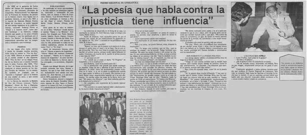 "La Poesía que habla contra la injusticia tiene influencia" : [entrevista] [artículo].