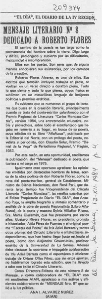 Mensaje Literario no. 8 dedicado a Roberto Flores  [artículo] Ana I. Alvarez Núñez.
