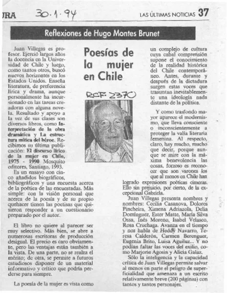 Poesías de la mujer en Chile  [artículo] Hugo Montes Brunet.