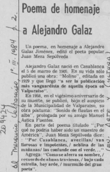 Poema de homenaje a Alejandro Galaz  [artículo].
