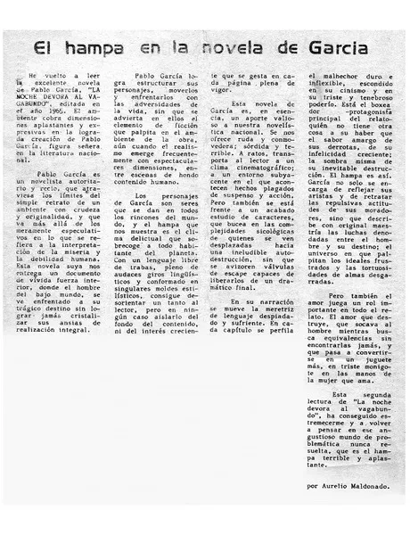 El Hampa en la novela de García  [artículo] Aurelio Maldonado.
