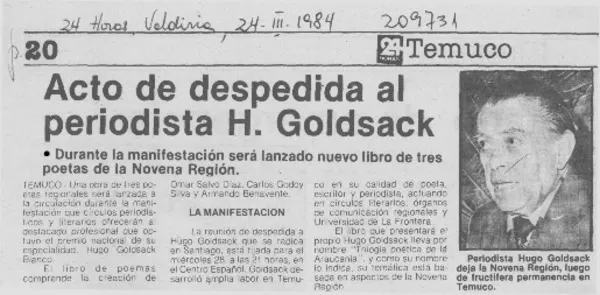 Acto de despedida al periodista H. Goldsack  [artículo].