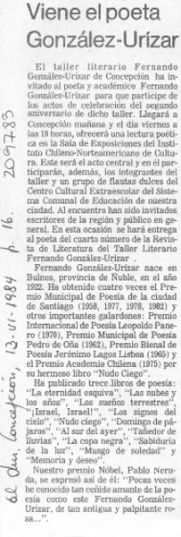 Viene el poeta González-Urízar  [artículo].