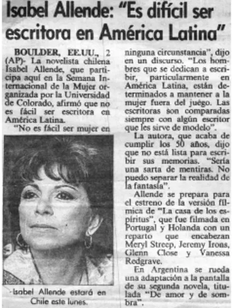 Isabel Allende, "Es difícil ser escritora en América Latina"  [artículo].