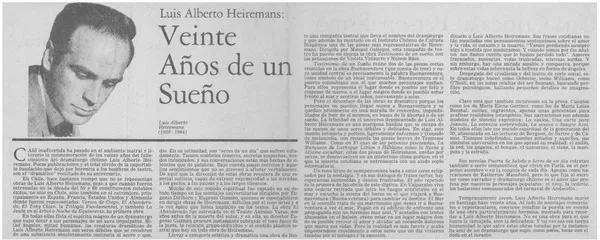 Veinte años de un sueño  [artículo] Manuel Peña Muñoz.