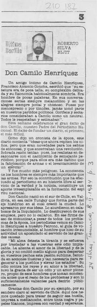 Don Camilo Henríquez  [artículo] Roberto Silva Bijit.