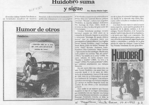 Huidobro suma y sigue  [artículo] Marino Muñoz Lagos.