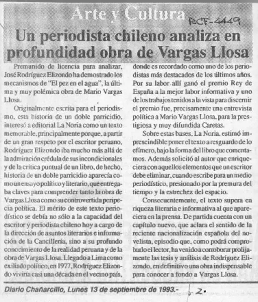 Un Periodista chileno analiza en profundidad obra de Vargas Llosa  [artículo]