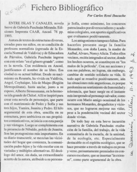 Fichero bibliográfico  [artículo] Carlos René Ibacache.