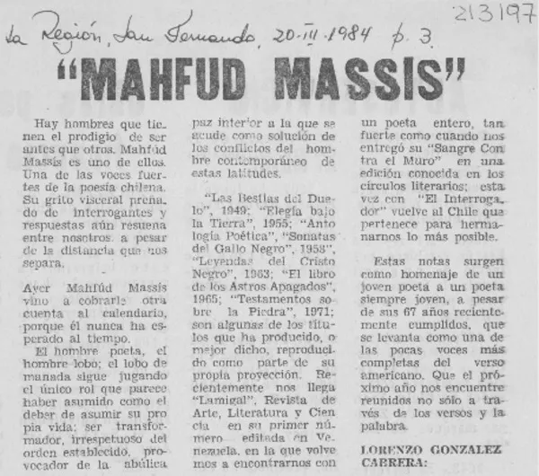 Mahfud Massis  [artículo] Lorenzo González Cabrera.