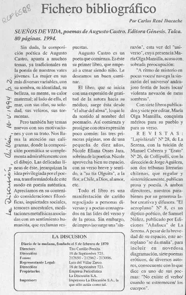 Fichero bibliográfico  [artículo] Carlos René Ibacache.
