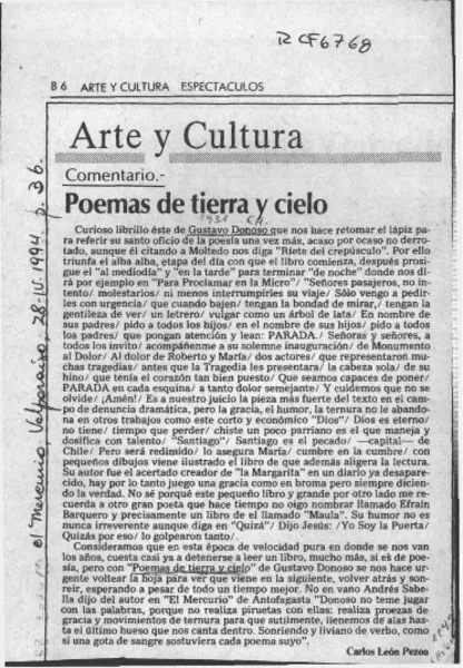 Poemas de tierra y cielo  [artículo] Carlos León Pezoa.