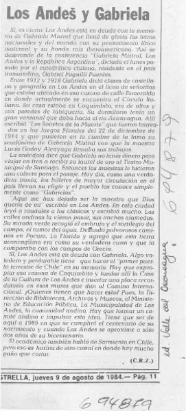 Los Andes y Gabriela  [artículo] C. R. Z.