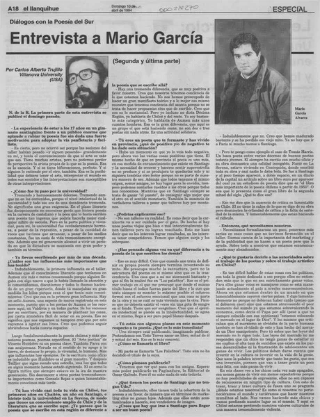 Entrevista a Mario García A.  [artículo] Carlos Alberto Trujillo.