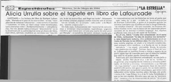 Alicia Urrutia sobre el tapete en libro de Lafourcade  [artículo].