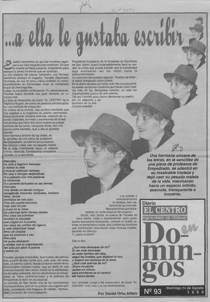 -- A ella le gustaba escribir  [artículo] Daniel Ortiz Alfaro.
