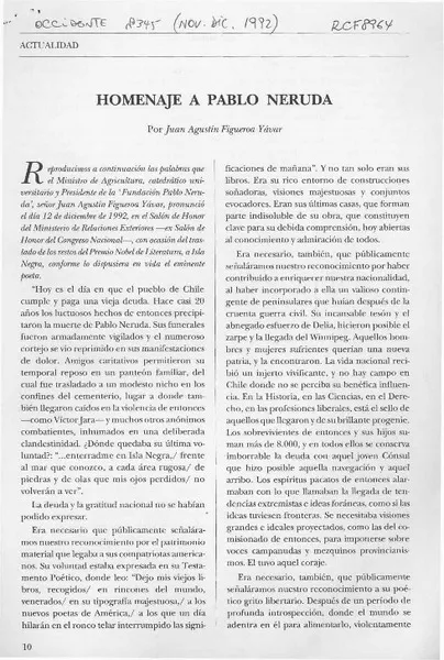 Homenaje a Pablo Neruda  [artículo] Juan Agustín Figueroa Yávar.