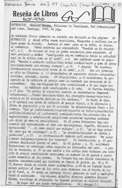 Entreactos  [artículo] M. L. Moraga Espinoza.