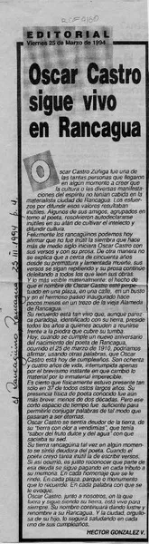 Oscar Castro sigue vivo en Rancagua  [artículo] Héctor González V.