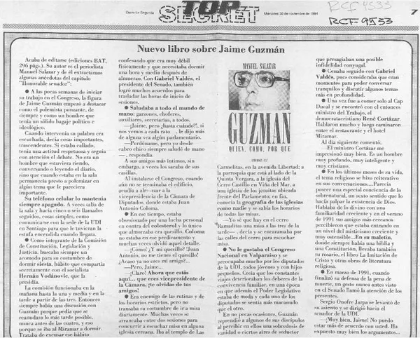 Nuevo libro sobre Jaime Guzmán  [artículo]