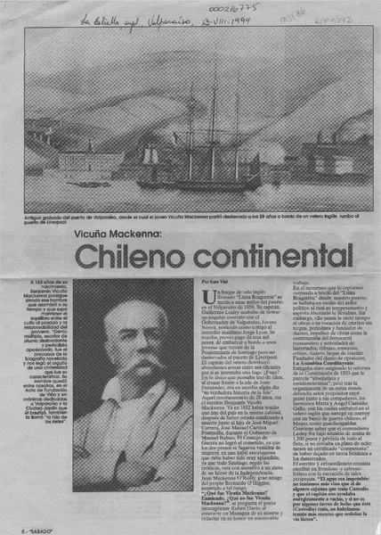 Vicuña Mackenna, chileno continental  [artículo] Sara Vial.