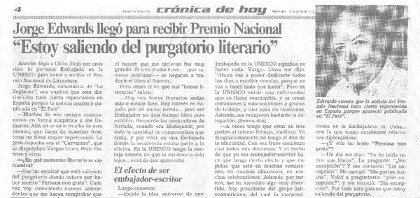 "Estoy saliendo del purgatorio literario"  [artículo].