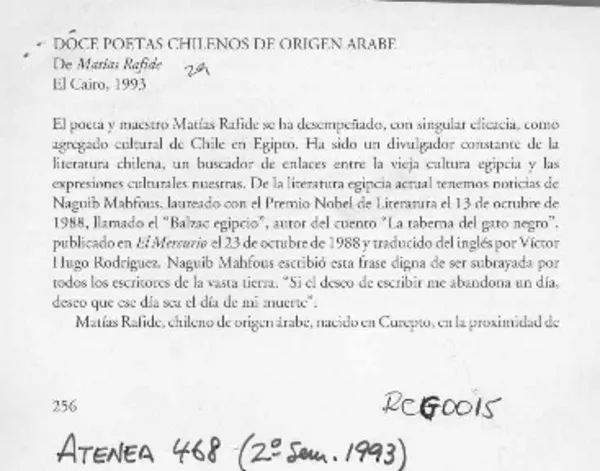 Doce poetas chilenos de origen árabe  [artículo] Luis Merino Reyes.