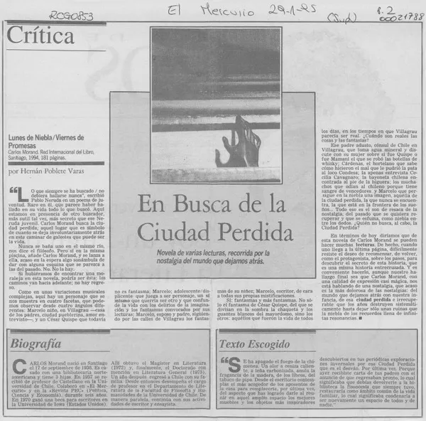 En busca de la ciudad perdida  [artículo] Hernán Poblete Varas.
