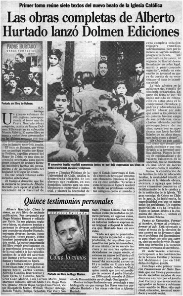 Las obras completas de Alberto Hurtado lanzó Dolmen Ediciones  [artículo] R. V.